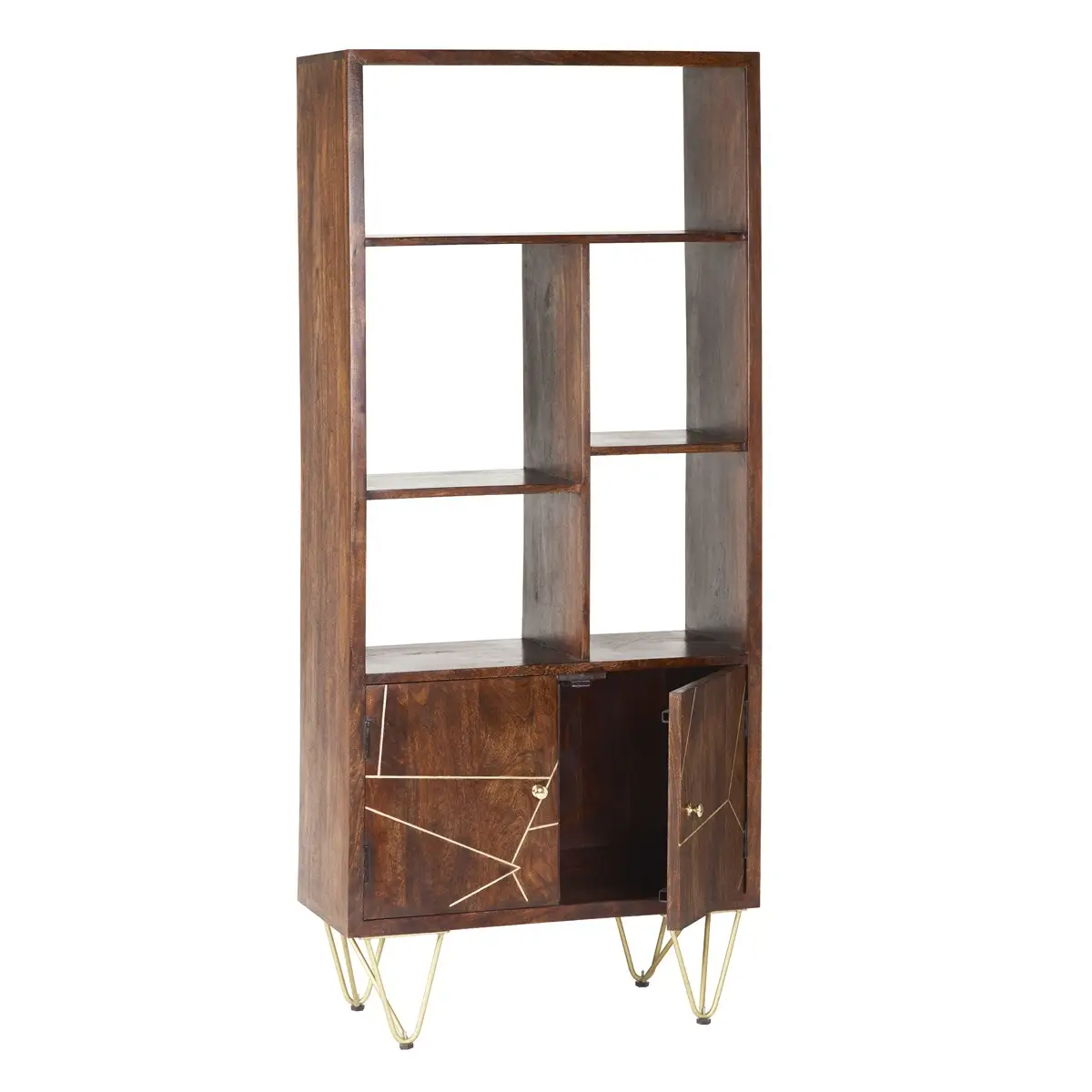Indian Hub Dark Gold Large Bookcase 2 Door - Bookcase