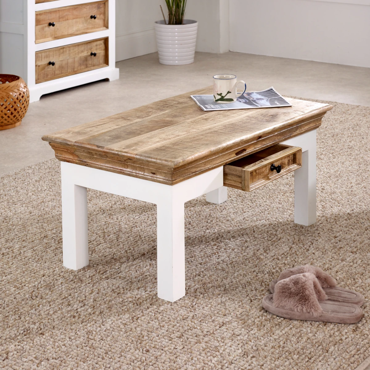 Alfie Coffee Table 26x32x5cm Drawer Living Room by Indian Hub