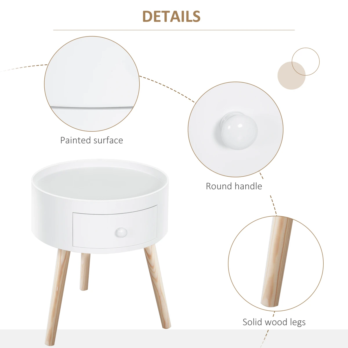 HOMCOM White Round Coffee Table 38x45cm Safe Edges Kids - Coffee Table