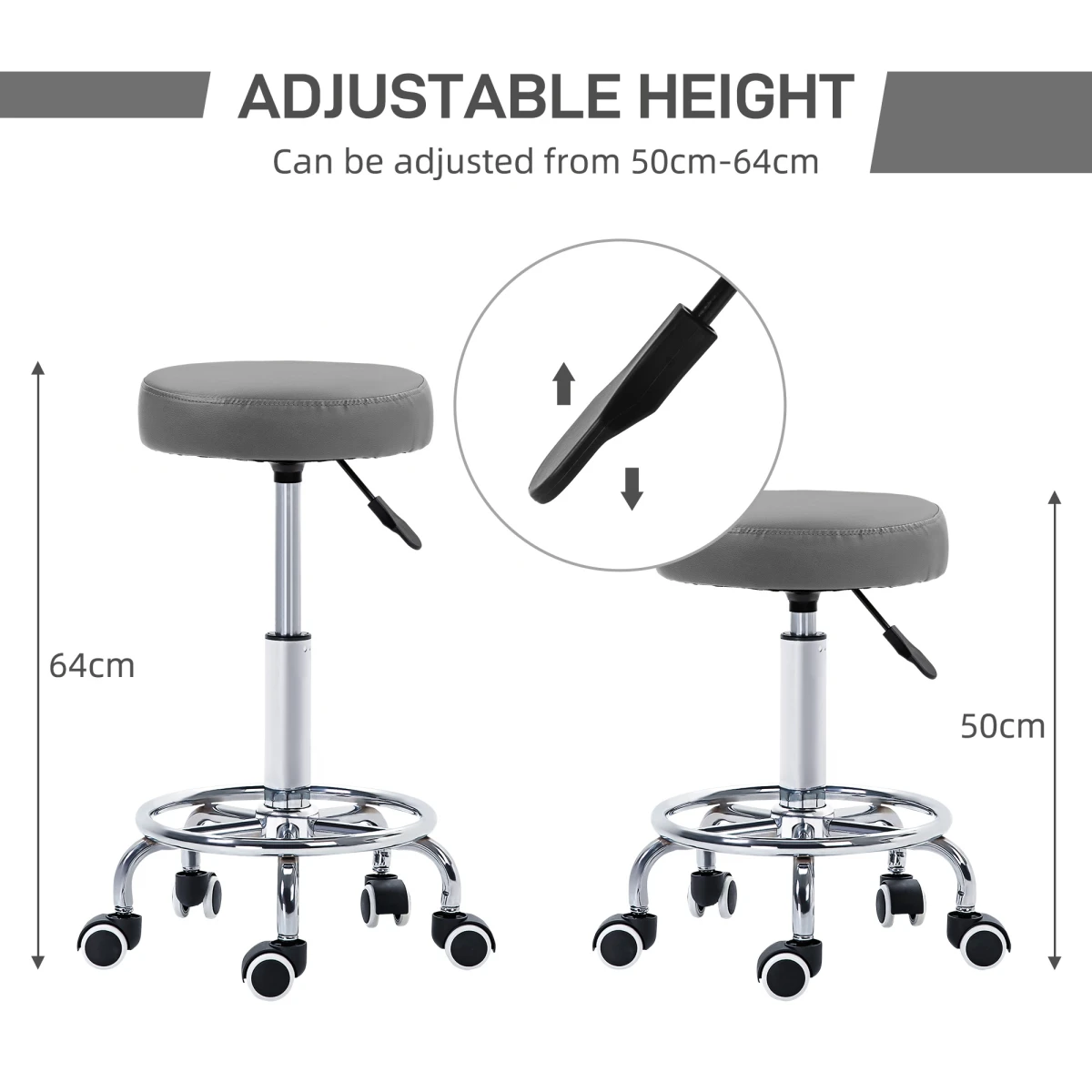 Vinsetto Vinsetto Stool Round PU Leather Adjustable Salon - Office Chair