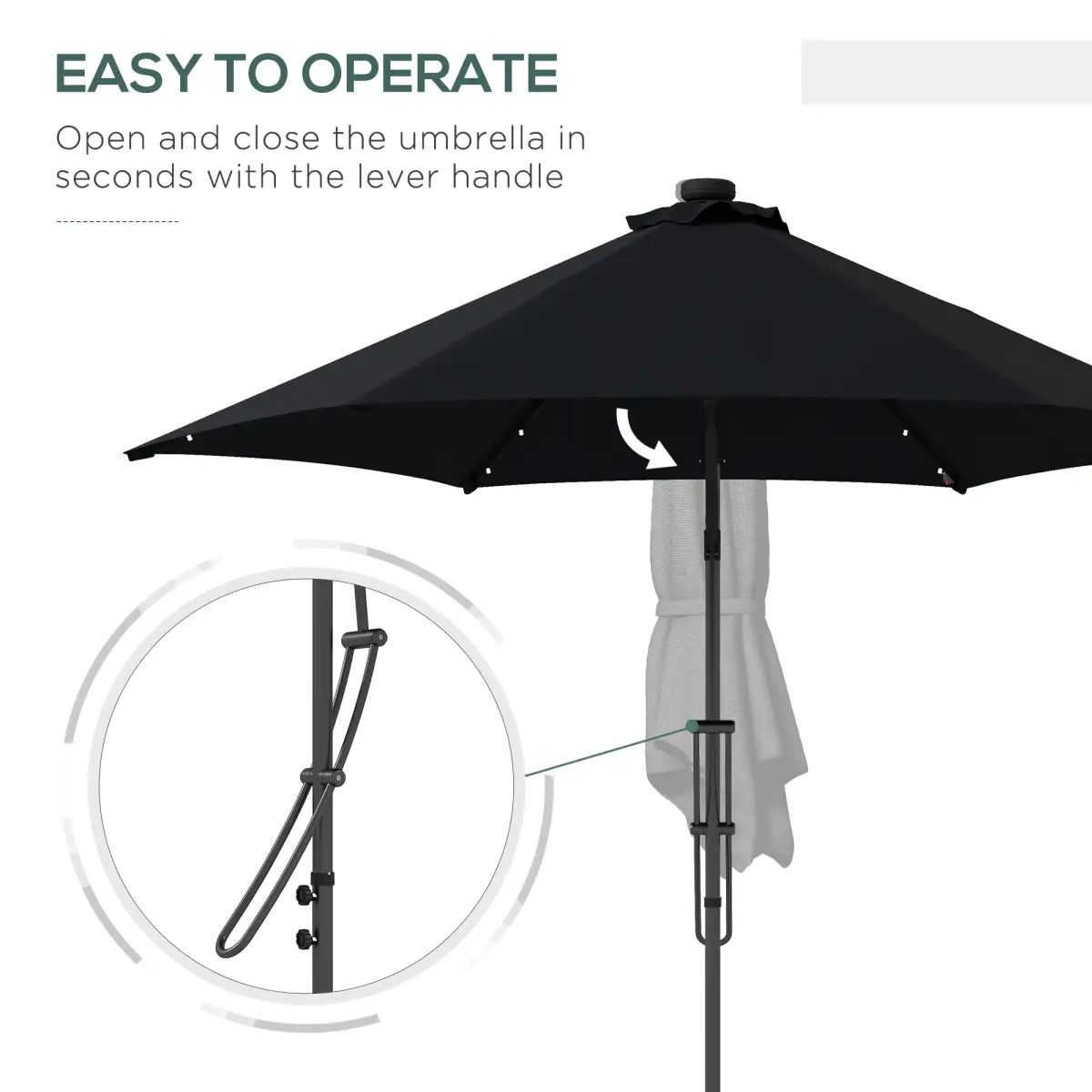 Outsunny Outsunny 3(m) Cantilever Garden Parasol Umbrella W/ Solar LED and Cover, Black - Parasol