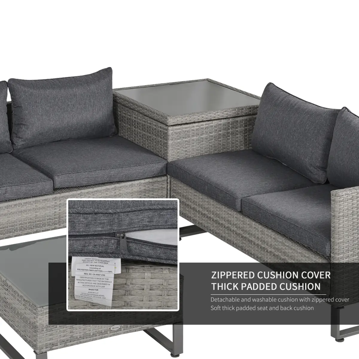 Outsunny Outsunny 4 PCs Rattan Wicker Sofa Set Conservatory Furniture w/ Side Storage Box - Garden Sofa Sets