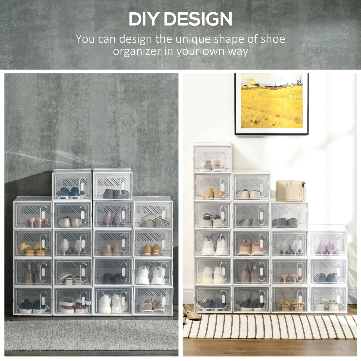 Stackable 18Box Shoe Cabinet With Magnetic Doors by N/A