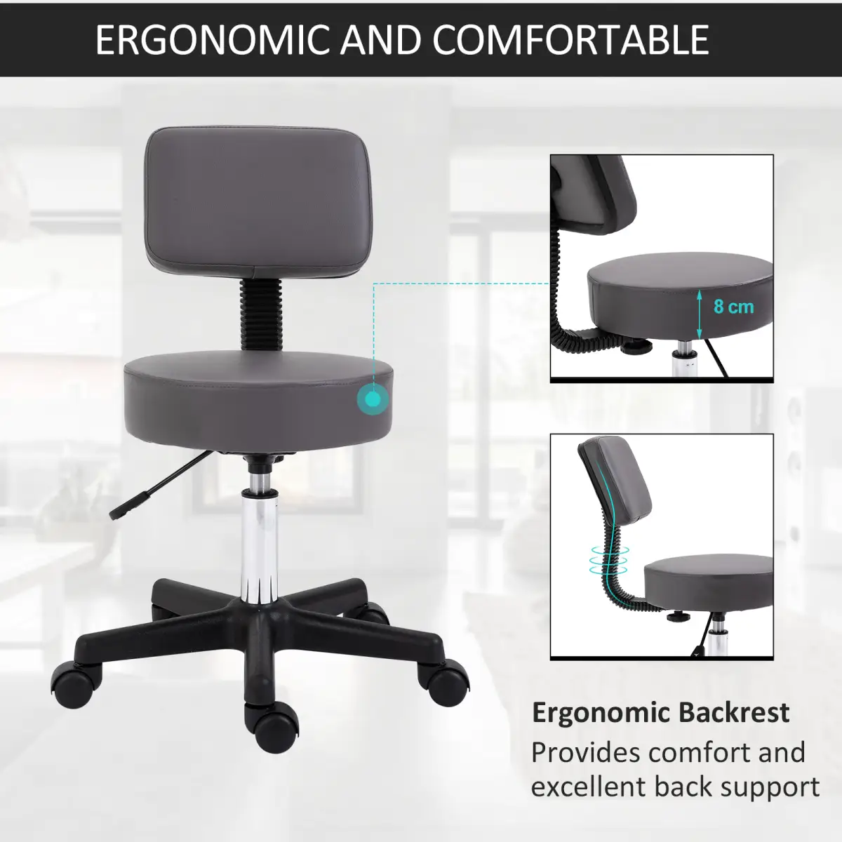 HOMCOM Desk Top Storage Organizer Office Chair With Drawers Shelf Book Holder, Adjustable 43-55 cm, HOMCOM - Office Chair