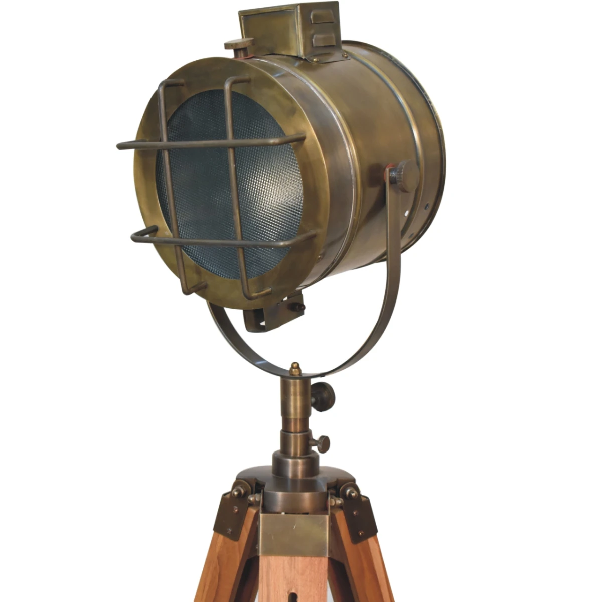 Artisan Furniture Artisan Caged Brass Spotlight Floor Lamp with Tripod Legs for Stylish Home Decor - Lamp