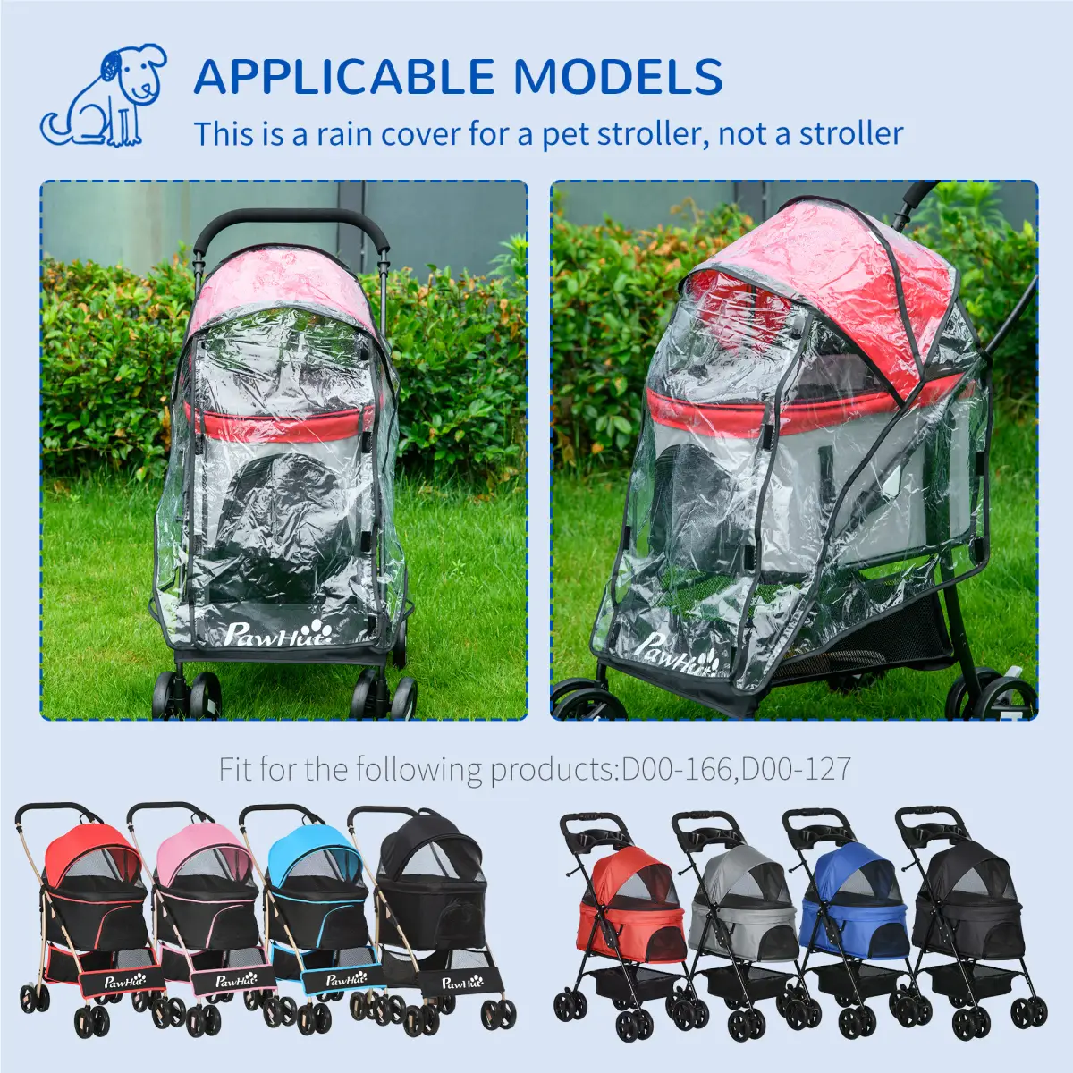 PawHut Dog Pram Rain Cover with Front, Rear Entry - Pet Carrier