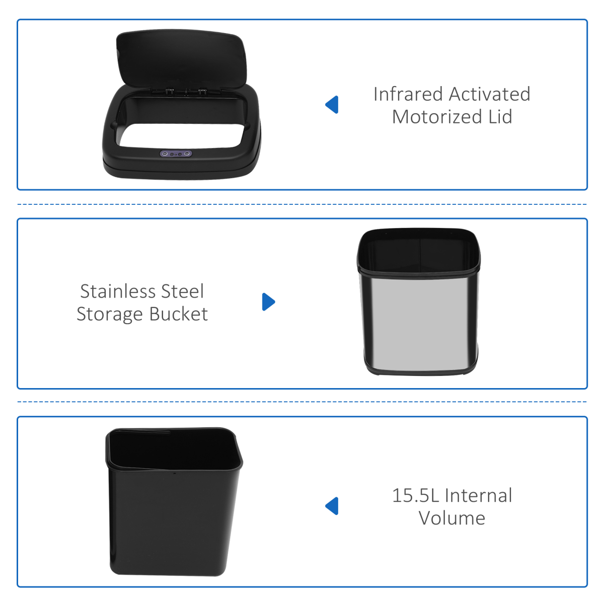 20L Stainless Steel Auto Kitchen Bin Sensor Bucket in L Size - from HOMCOM