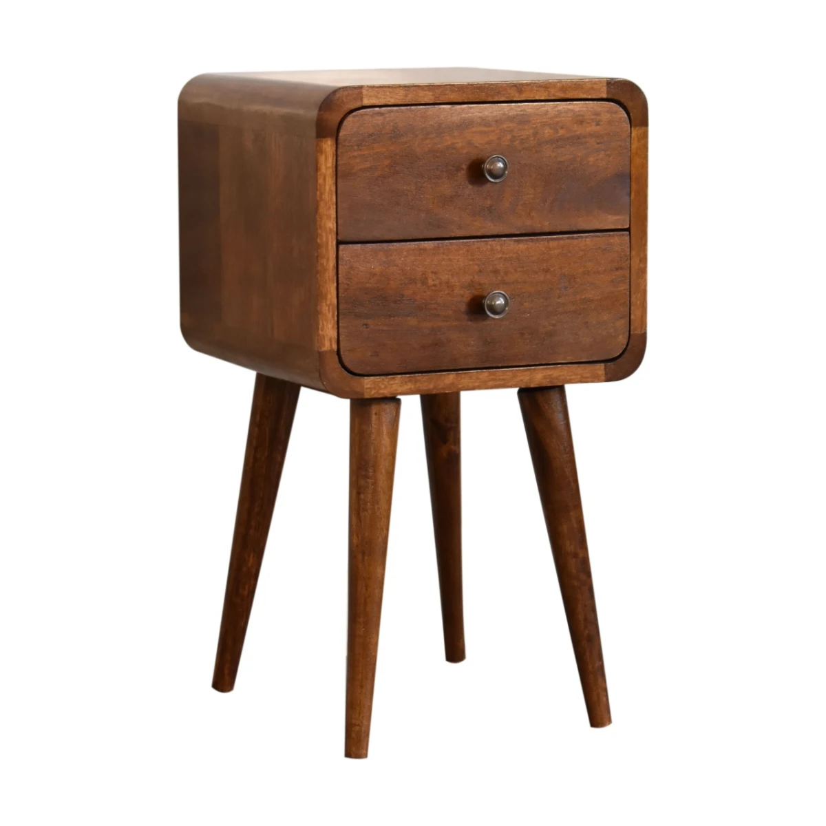 Artisan Furniture Artisan Solid Mango Wood Mini Chestnut Bedside Table With Curved Edges For Small Spaces - Bedside Table