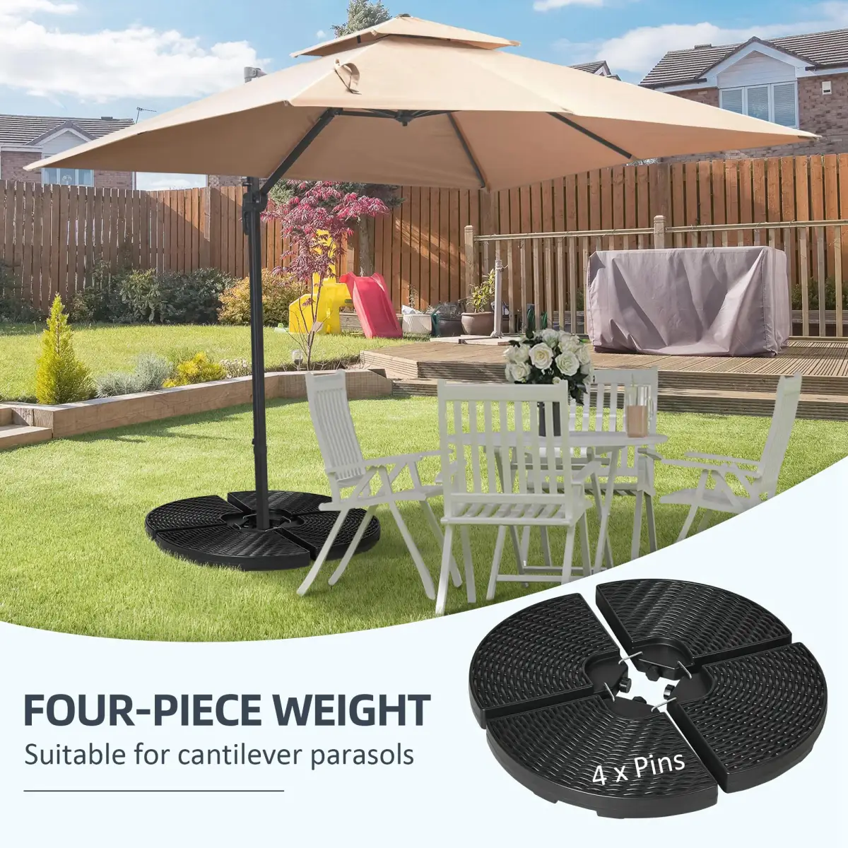 Outsunny Outsunny 4PCs Parasol Bases Umbrella Weights w/ Handles for Garden Patio, Black - Parasol