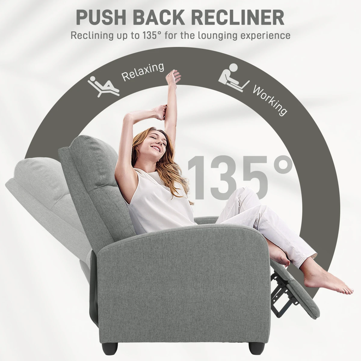 HOMCOM Linen Recliner Chair Standard Size Padded Reading - Recliner