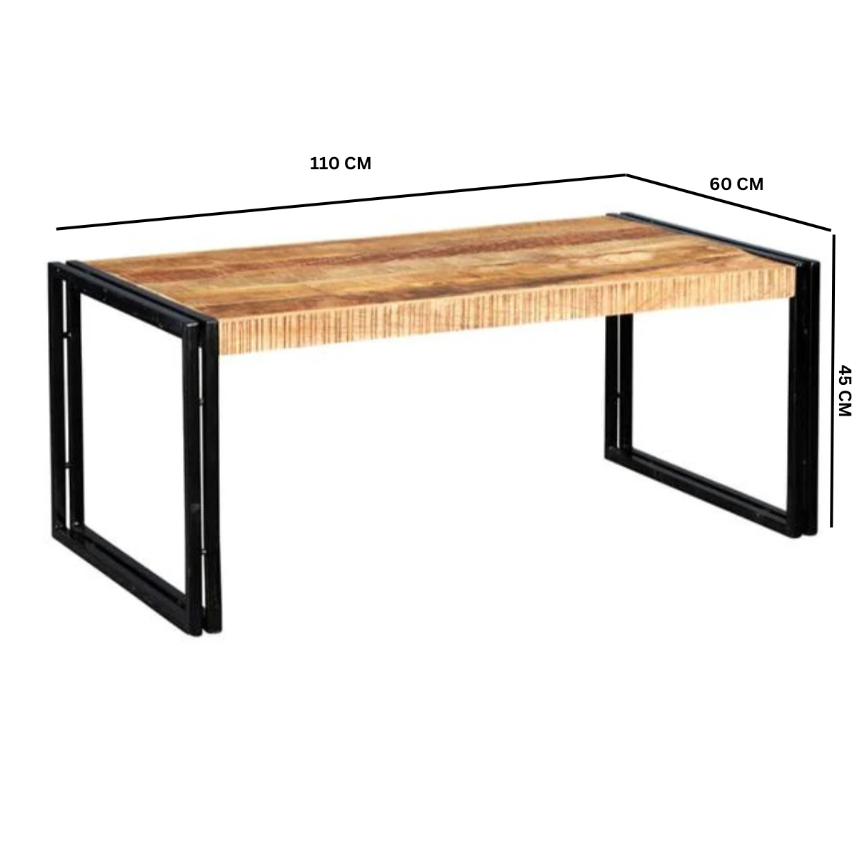 Indian Hub Cosmo Industrial Coffee Table Large Eco Mango Wood Reclaimed Iron Edges Living Room - Coffee Table