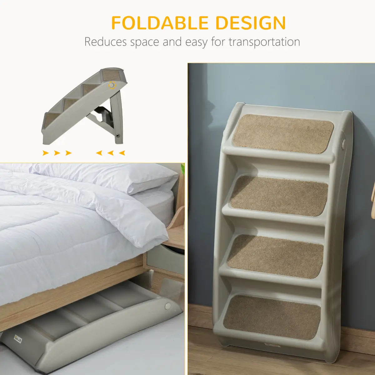 Unbranded Portable Dog Steps for Bed, Sofa Non-Slip Pet Stairs for Cats, Dogs - Grey - Dog Steps