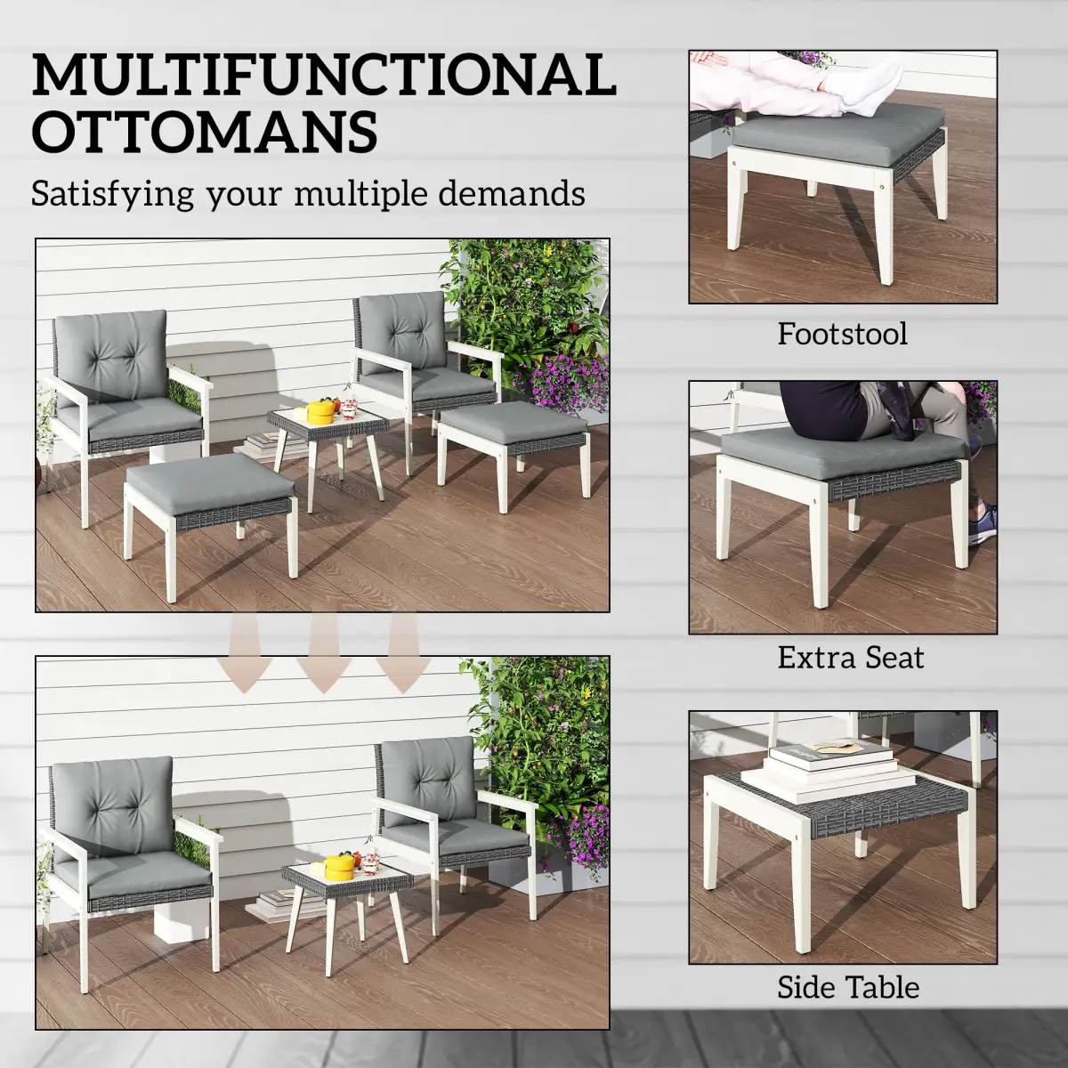 Outsunny Outsunny 5 Pieces Rattan Patio set with Acacia Wood Top Coffee Table - Garden Set