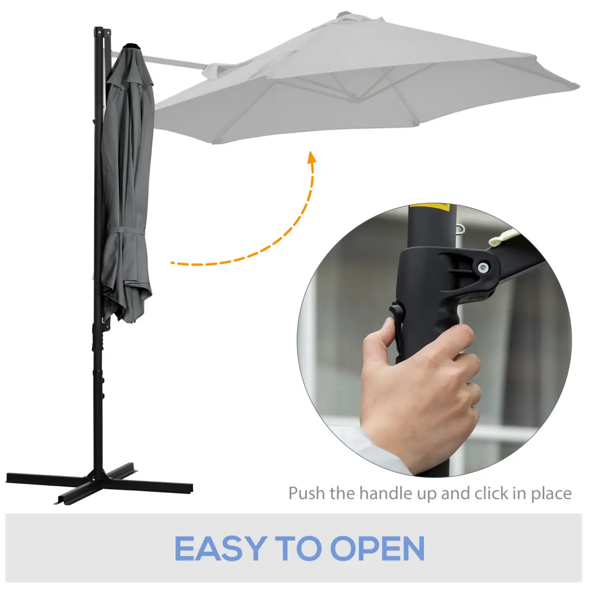 Outsunny 2.5M Garden Cantilever Parasol W/ 360 Rotation and Cross Base, Dark Grey - Parasol