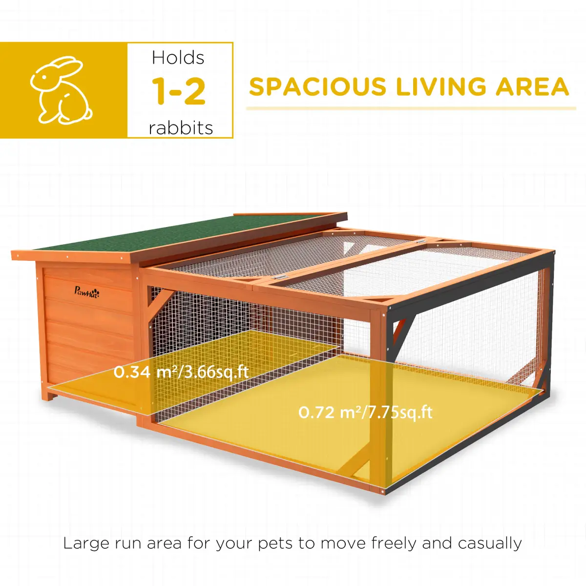 Unbranded Wooden Rabbit Hutch with Run Small Animal Guinea Pig House 125.5 x 100 x 49cm - Rabbit Hutch