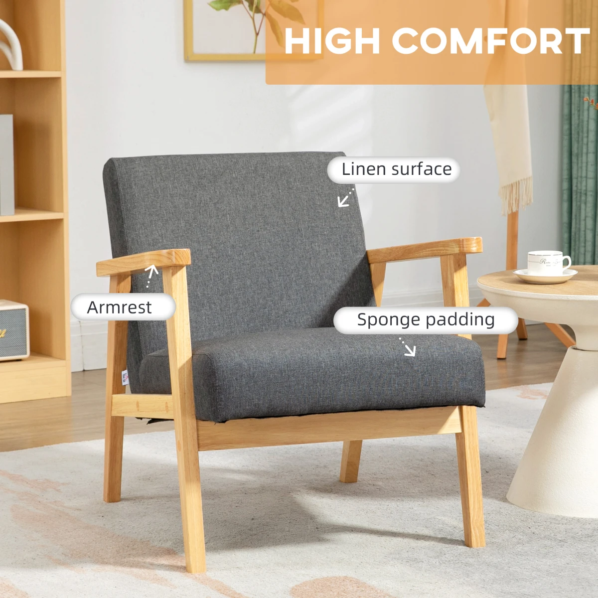 HOMCOM Quality Upholstered Armchair Wide Cushioned For Living Room - Accent Chair