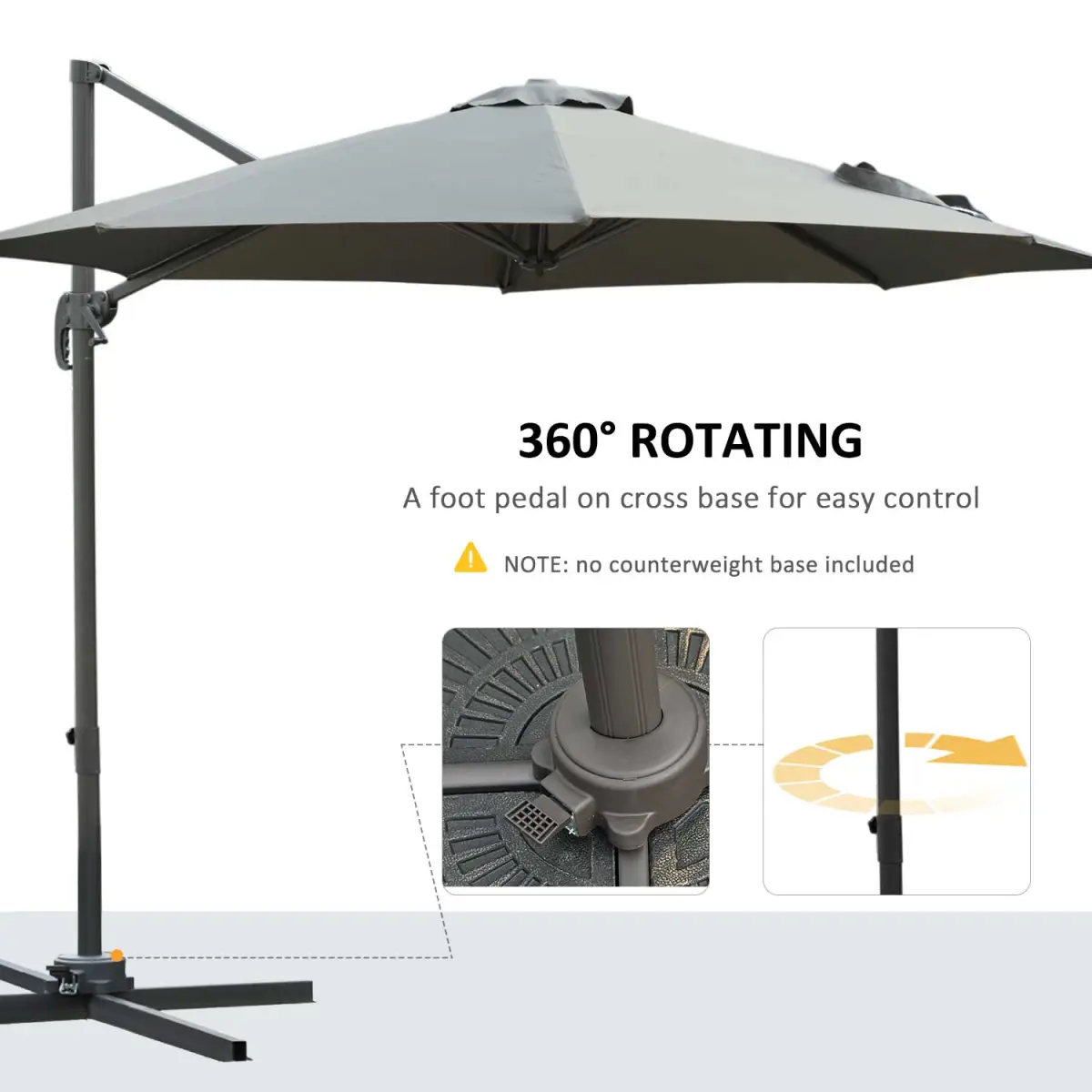 Outsunny 3m Patio Offset Parasol Roma Umbrella Cantilever Dark Grey - Parasol