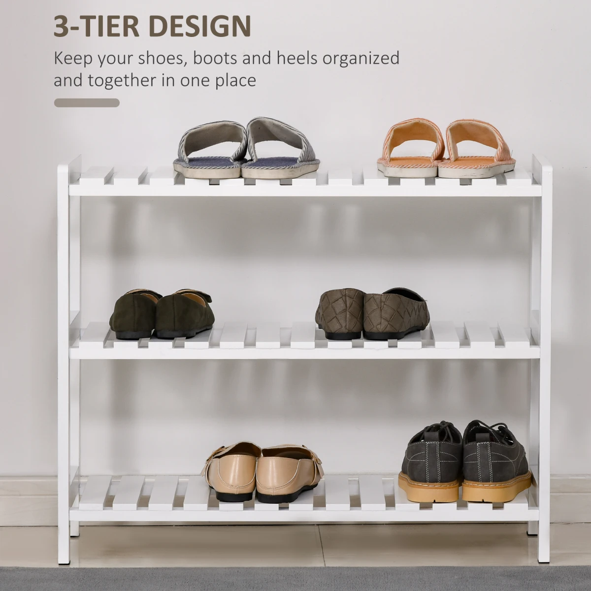 HOMCOM EcoWood Shoe Rack 57x70cm ThreeTier Entryway - Shoe Storage