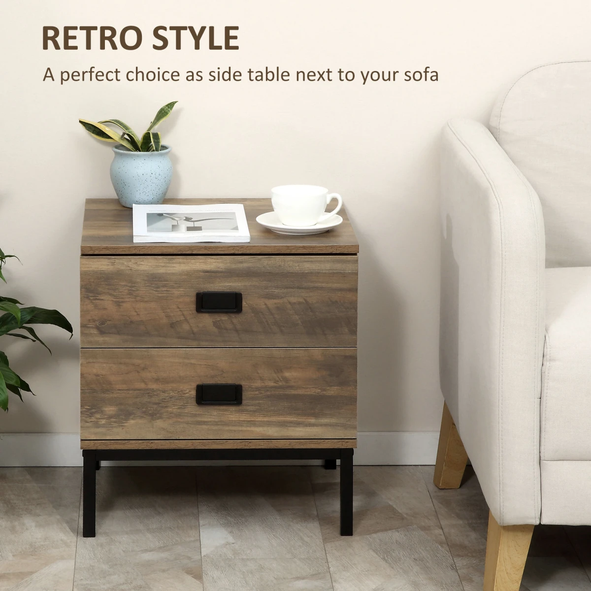 HOMCOM Faded End Table 2-Drawer Storage Bedroom - Coffee Table