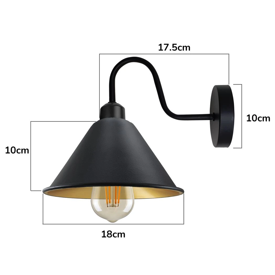 Black Gold Wall Sconce Cone Shade Dimmable For Home by Un-branded