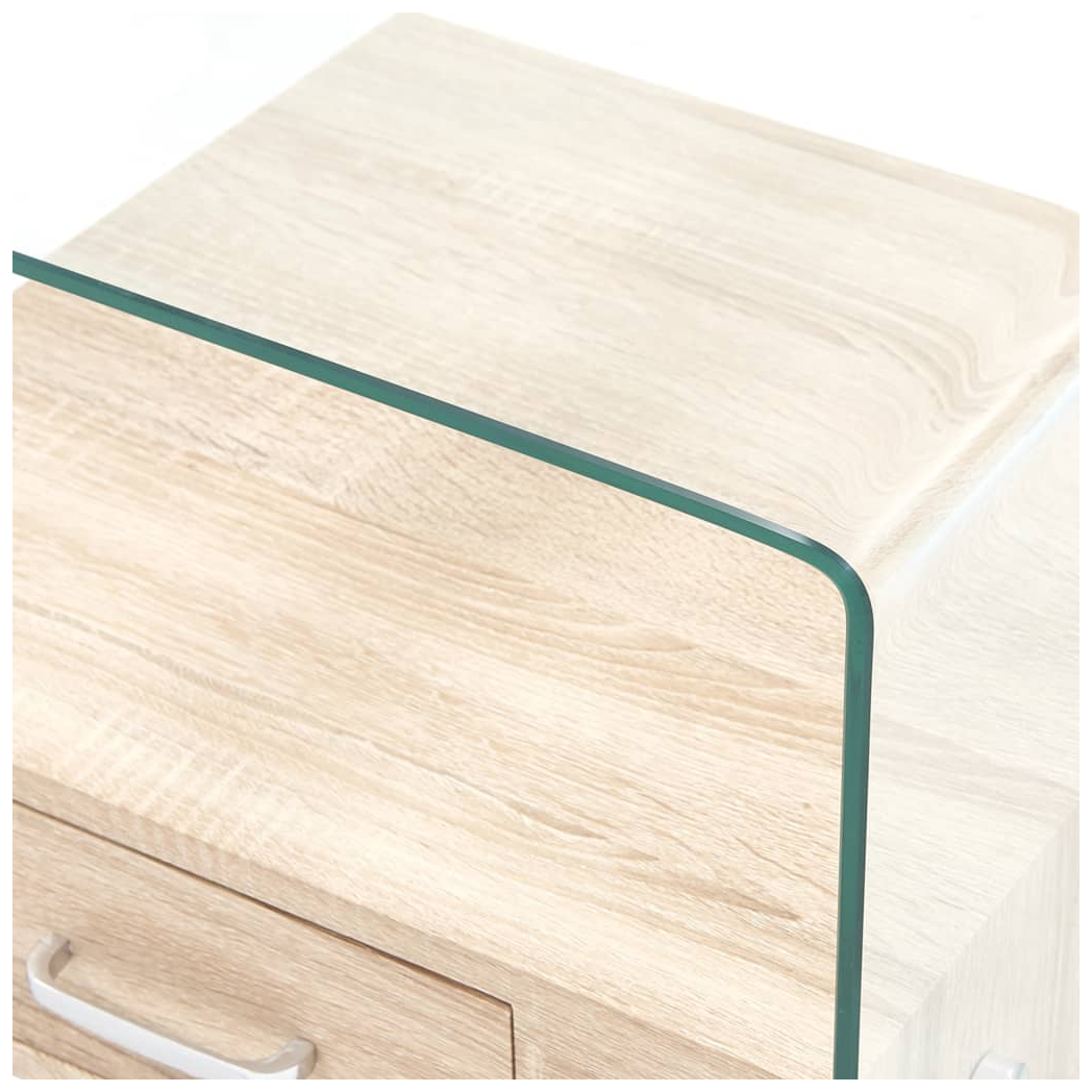 vidaXL VidaXL Coffee Table 50x50x45 cm Tempered Glass With Wood Drawer For Living Room Decor - Coffee Table