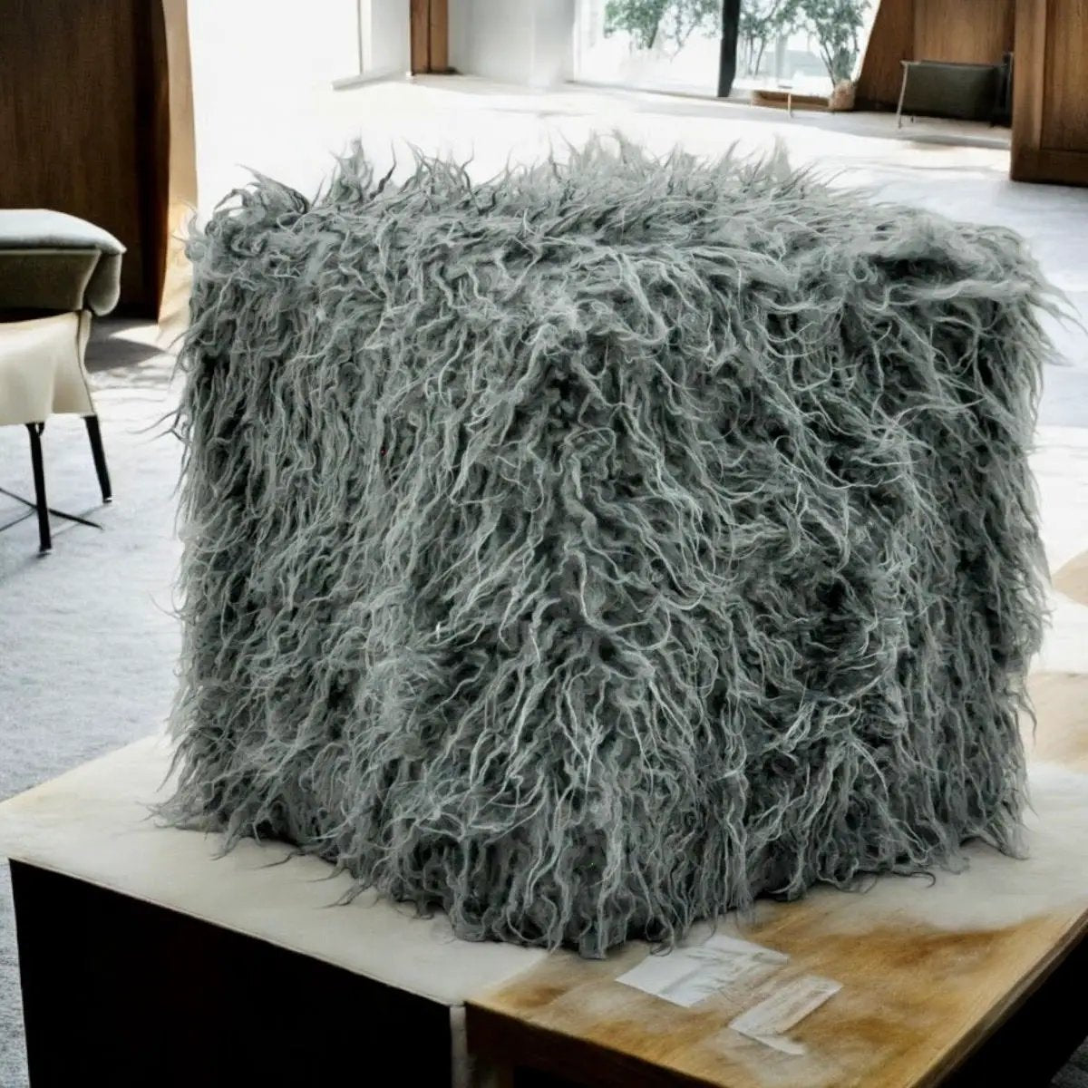 MSL 38CM DARK GREY FLUFFY FOOTSTOOL - Footstool