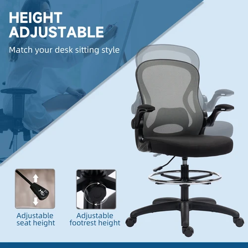 Vinsetto Draughtsman Chair Tall Office Chair w/ Adjustable Footrest, Dark Grey by Vinsetto