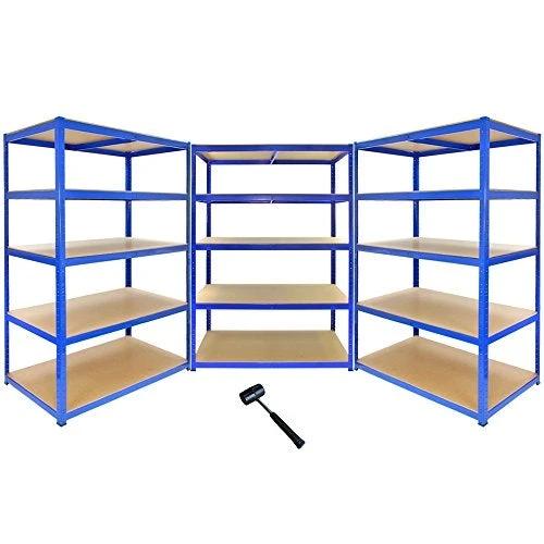 Monster Shop Monster Racking T-Rax Strong Storage Shelves, Blue, 120cm W, 60cm D, Set of 3 -