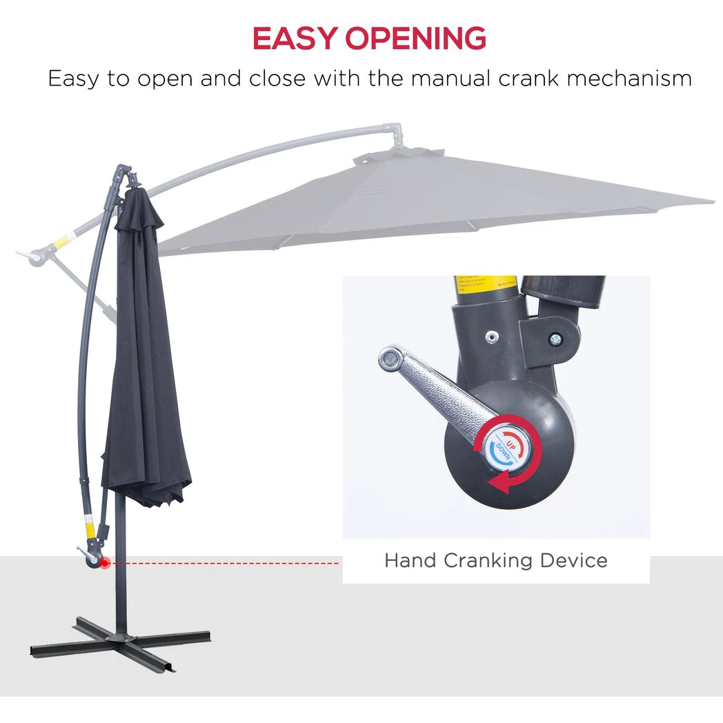 3mt Garden Parasol Sun Shade Patio Banana Hanging Rattan Set by Outsunny