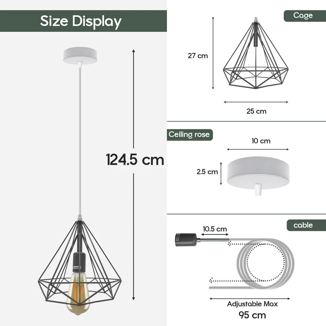 LEDSONE Vintage Pendant Light 8In Geometric Cage Loft - Ceiling Lights