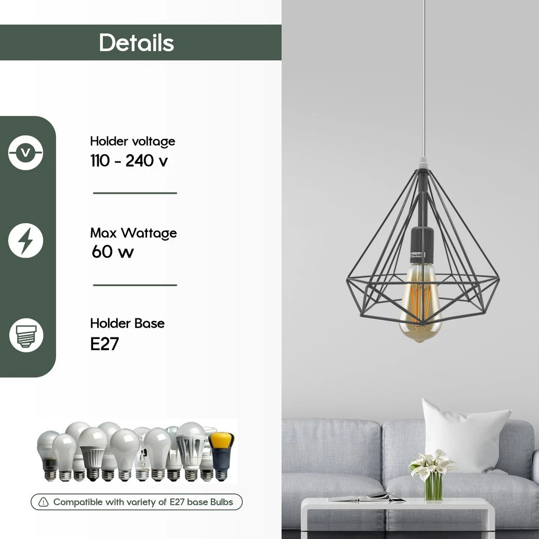 LEDSONE Vintage Pendant Light 8In Geometric Cage Loft - Ceiling Lights
