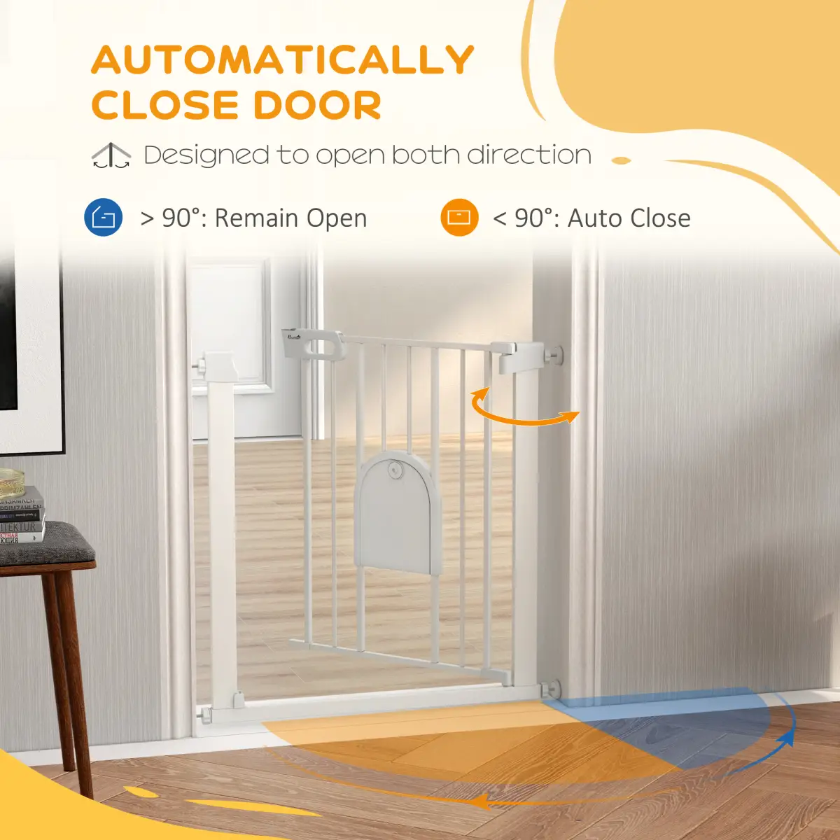 PawHut PawHut 75-82 cm Pet Safety Gate Pressure Fit Stair w/ Small Door Double Locking - Pet Gate