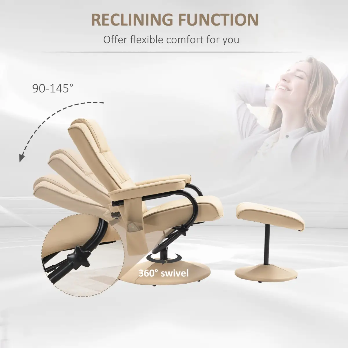 Unbranded Freestanding Living Room Chair with High Density Cushion and Footrest Cream - Office Chair