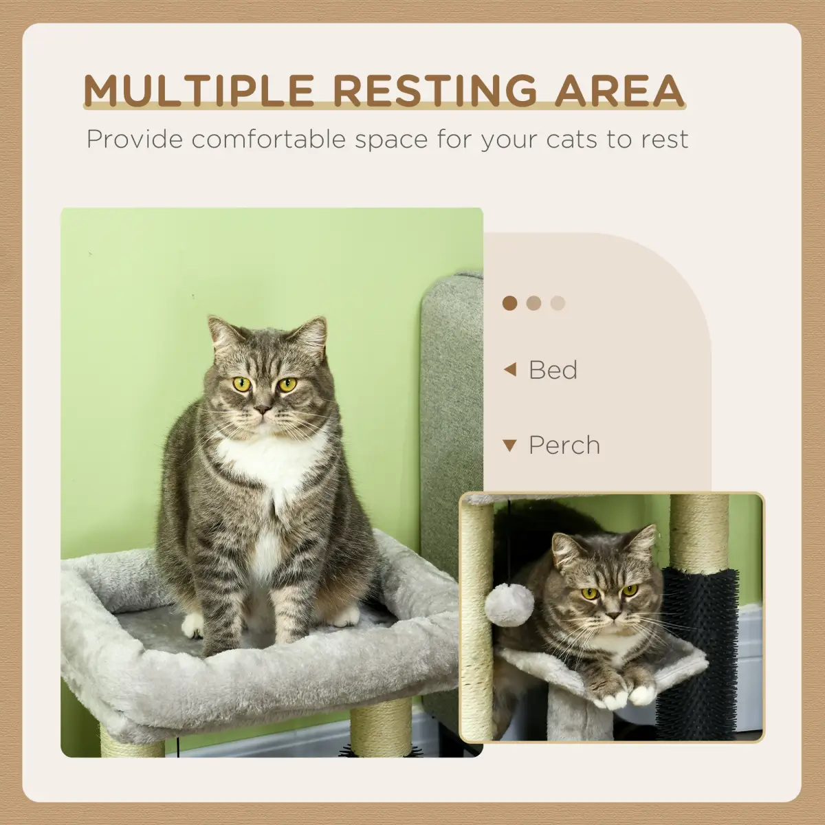PawHut PawHut Small Cat Tree Tower with Scratching Posts, Bed, Perch, Self Groomer, Toy - Cat Tree