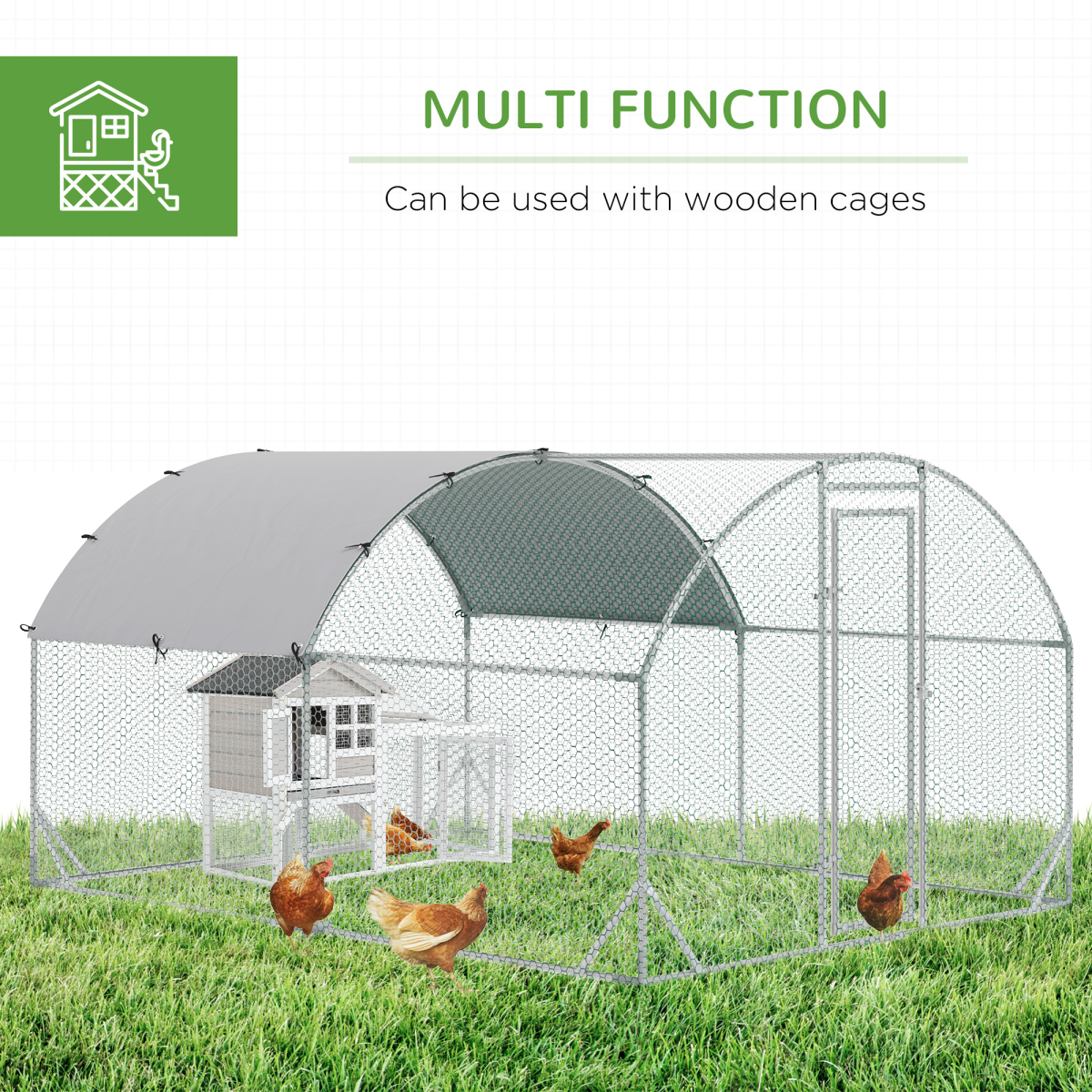 Walk-In Chicken Run Galvanised Chicken Coop w/ Cover 2.8 x 3.8 x 2m Pawhut - from Unbranded