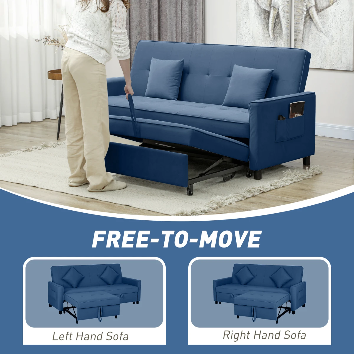 HOMCOM Sofa Bed L Shaped Click Clack Velvet Cushions Home - Sofa Bed