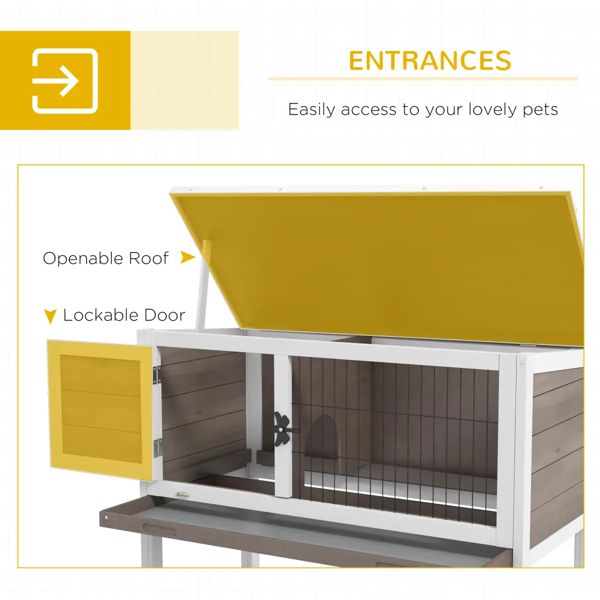 PawHut Pawhut Large Elevated Indoor Outdoor Wooden Rabbit Hutch w/ Asphalt Roof, Tray - Rabbit Hutch