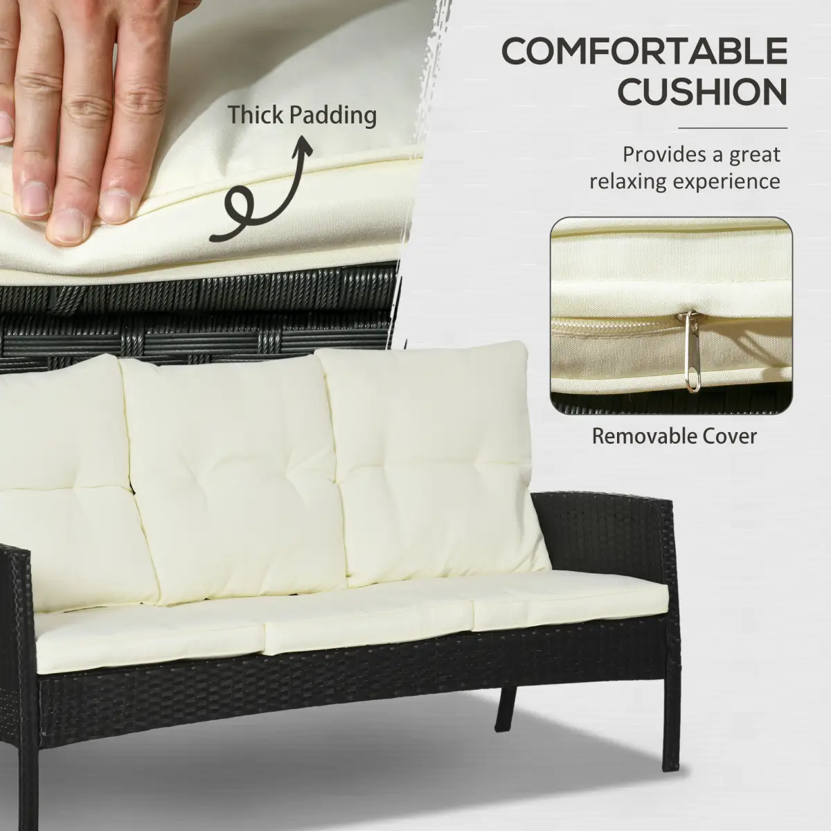 Outsunny Outsunny Rattan Garden Furniture Sofa Set, 2 Armchairs 2 Footstools Table White - Garden Set