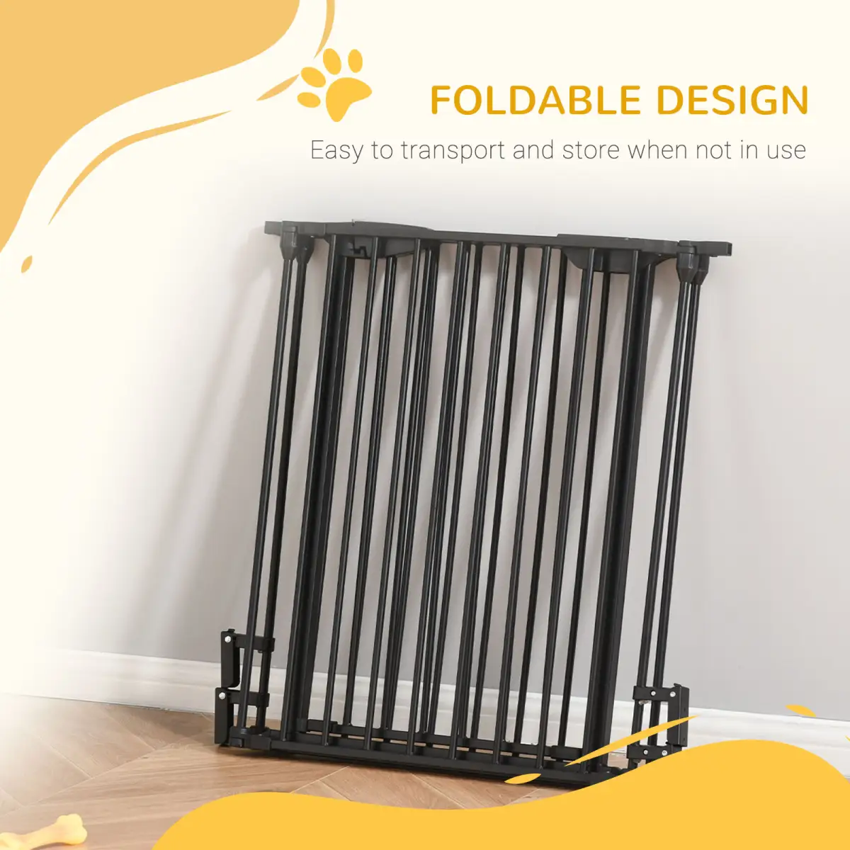 Pawhut Pet Gate 3-Panel Dog Playpen for Indoor Stair Barrier W/ Walk Through Door Black - Pet Gate