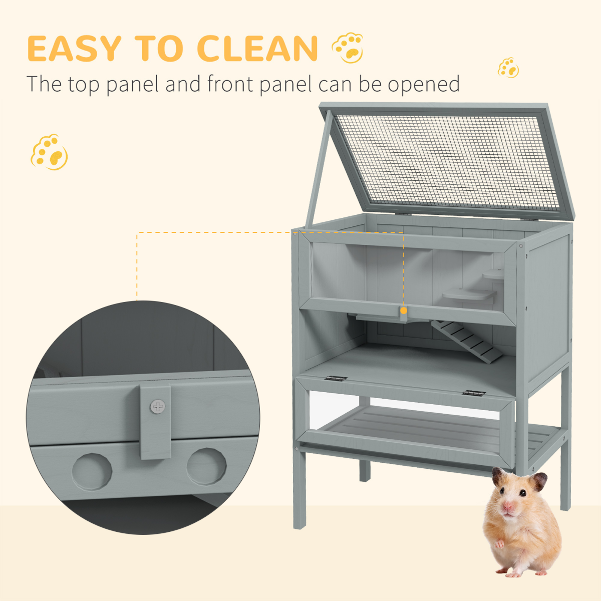 PawHut Wooden Hamster Cage w/ Storage Shelf, Openable Top for Gerbils, Grey - from PawHut