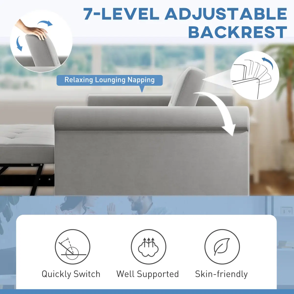 HOMCOM HOMCOM Convertible Pull Out Sleeper Sofa Bed Settee for Living Room, Grey - Sofa Bed