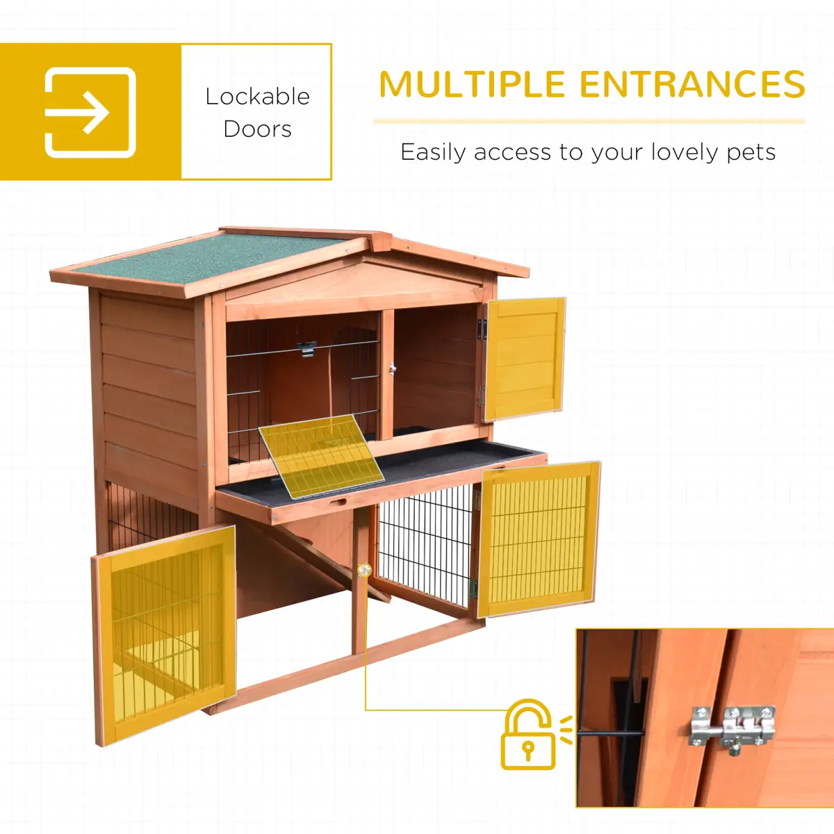 Pawhut A-Frame Wood Wooden Rabbit Hutch Small Animal House Pet Cage Chicken Coop - Rabbit Hutch