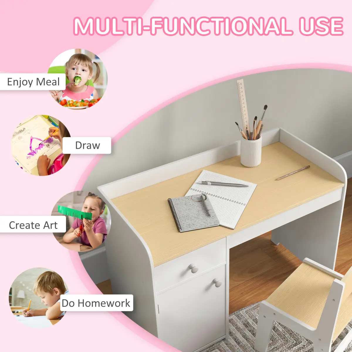 ZONEKIZ ZONEKIZ Kids Desk and Chair Set for 3-6 Year Old with Storage Drawer, White - Desk
