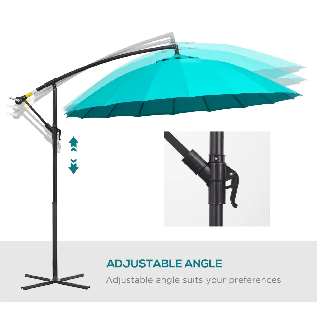 Unbranded 3(m) Cantilever Shanghai Parasol Crank Handle, Cross Base, Turquoise Outsunny - Parasol