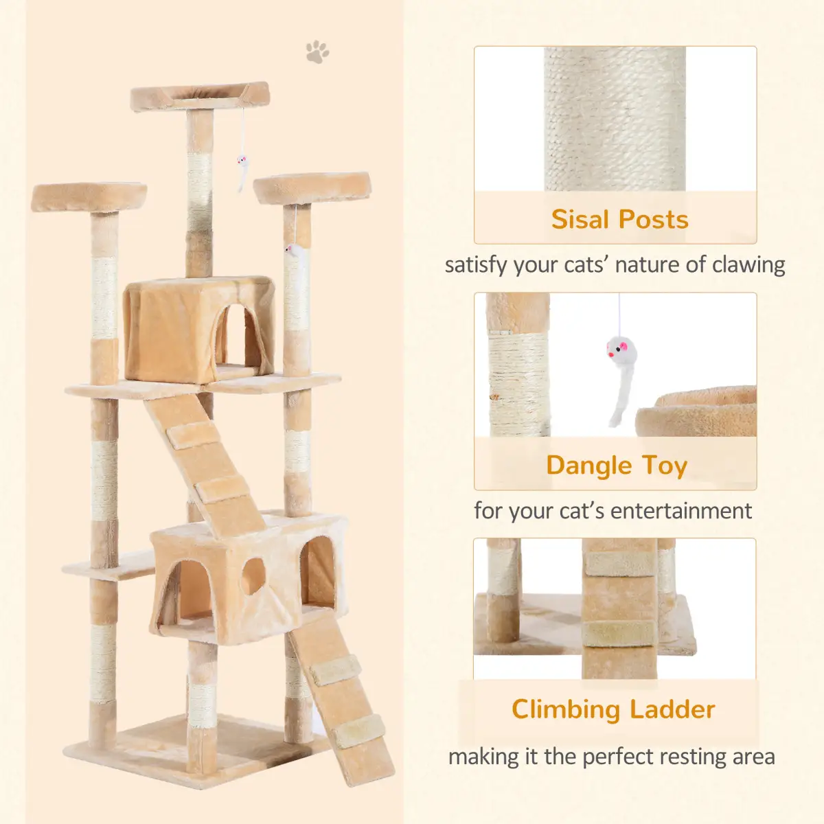 Pawhut Cat Tree Kitty Activity Play Center Scratching Scratcher House Furniture 170CM - Cat Tree