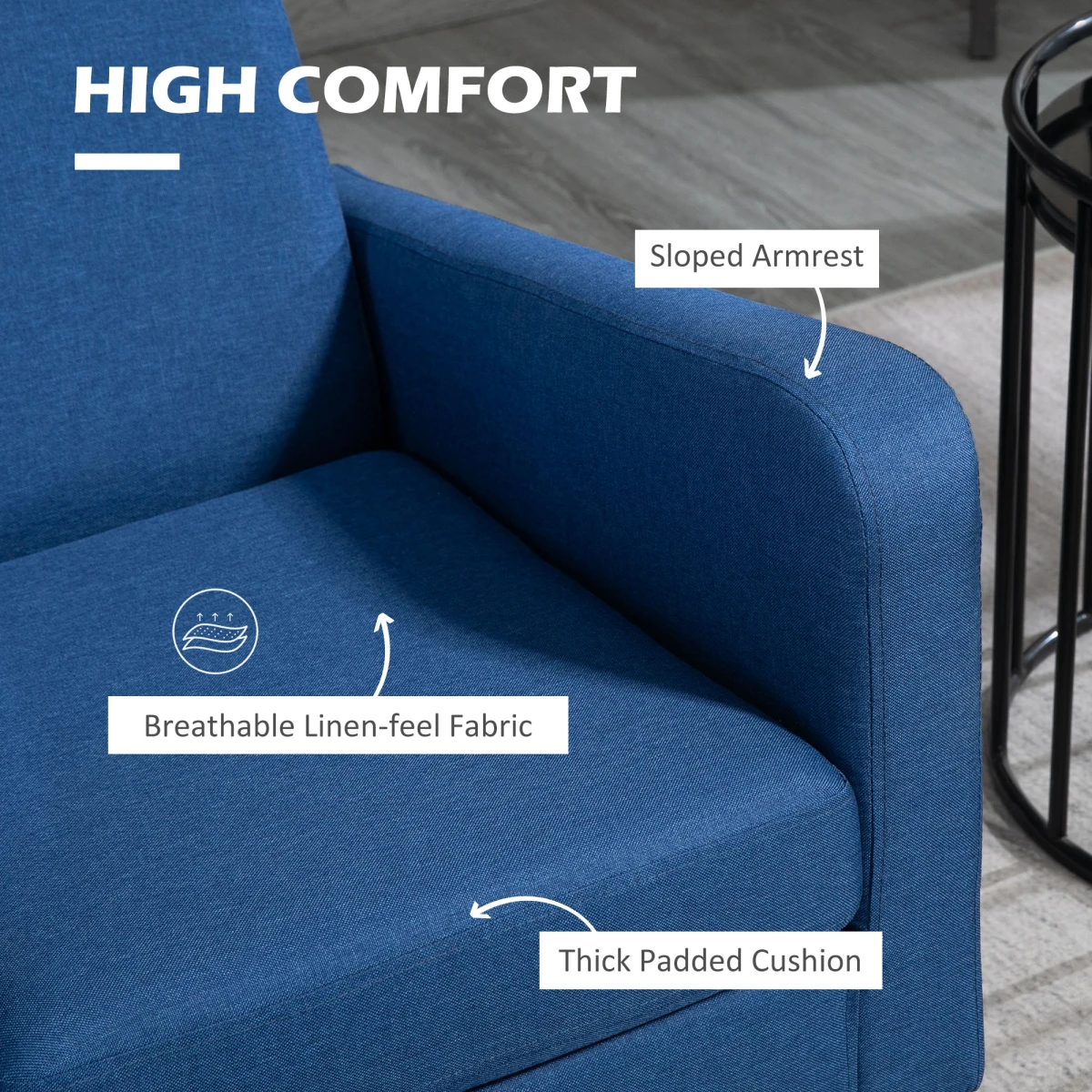 HOMCOM HOMCOM Armchair Compact With Rubber Wood Legs Bedroom Blue - Armchair