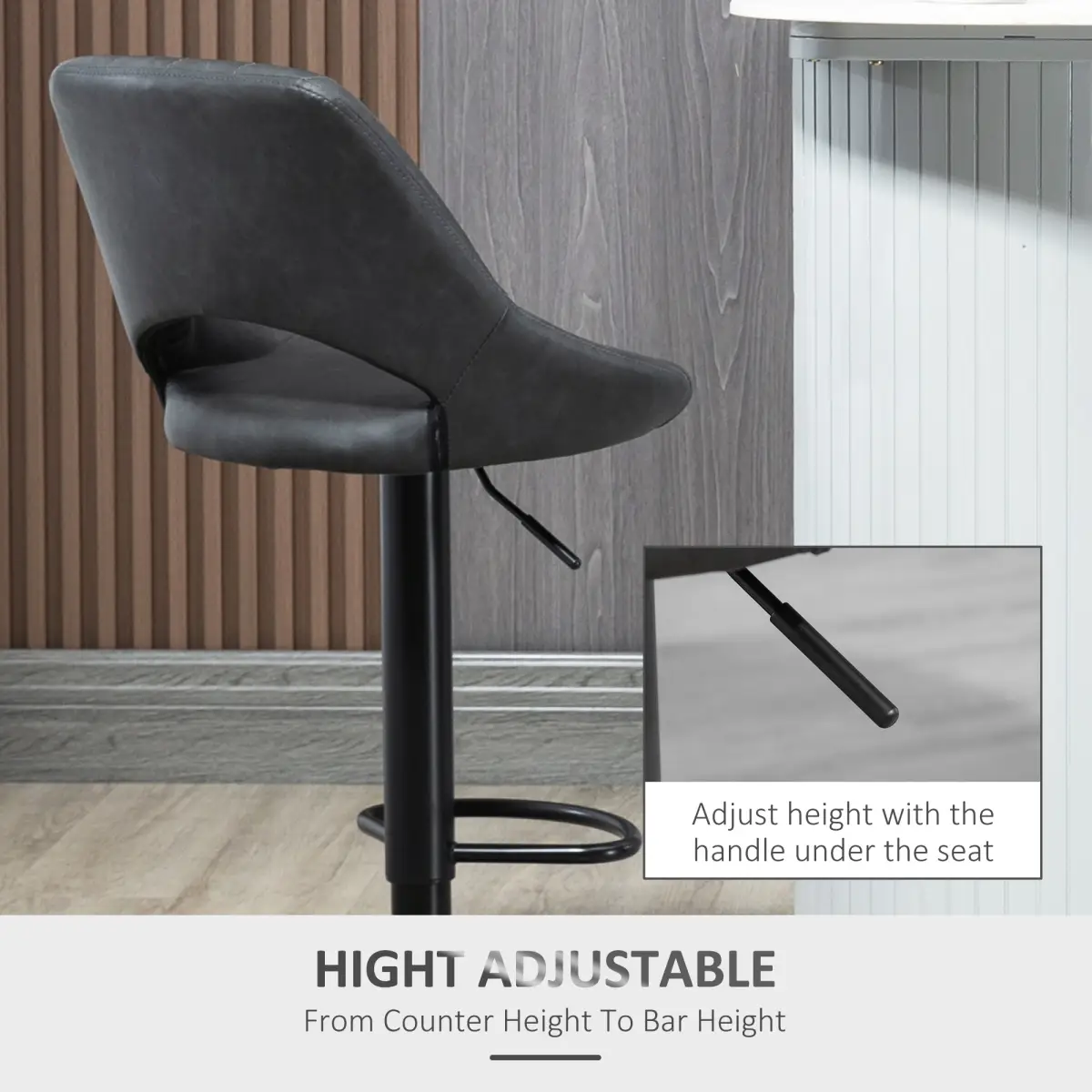 HOMCOM Barstools Set of 2 Adjustable Swivel Height PU Leather Counter Chairs Footrest - Bar Stool