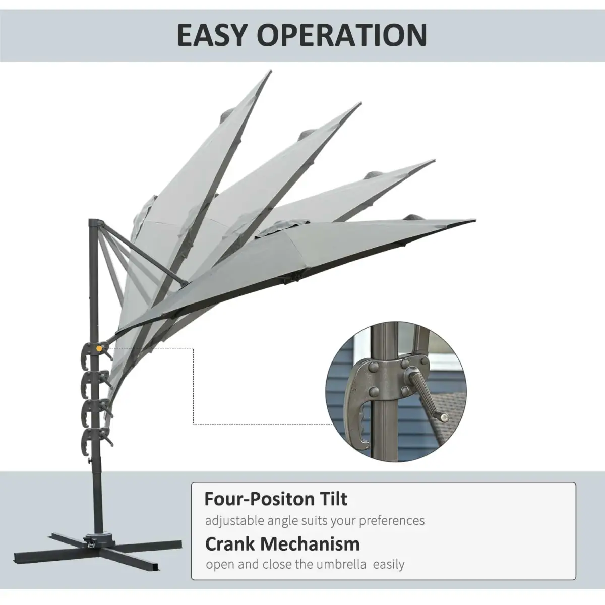 Outsunny 3m Patio Offset Parasol Roma Umbrella Cantilever Dark Grey - Parasol