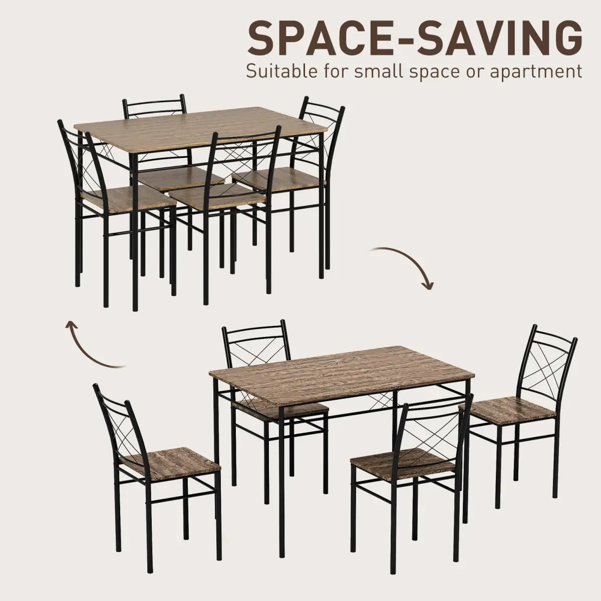HOMCOM HOMCOM 5 Piece Dining Table and Chairs Set, Space Saving, Oak - Dining Set