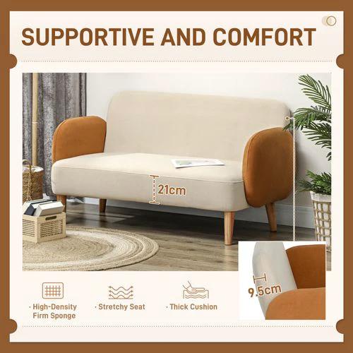 HOMCOM Modern 2 Seater Sofa w/ Rubber Wood Legs 130 x 74 x 76cm - Sofa